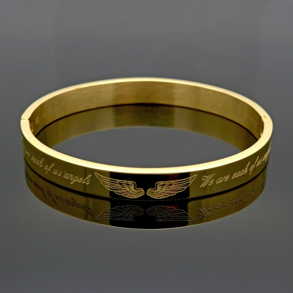 18K Gold Angel Wings Hinged Bracelet